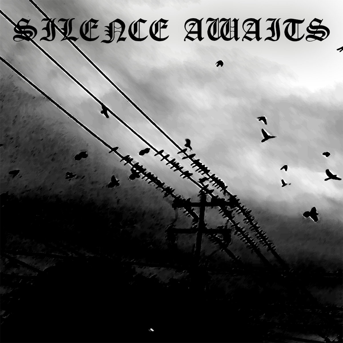 Human Dissection EP cover: birds above power lines beneath the Silence Awaits wordmark